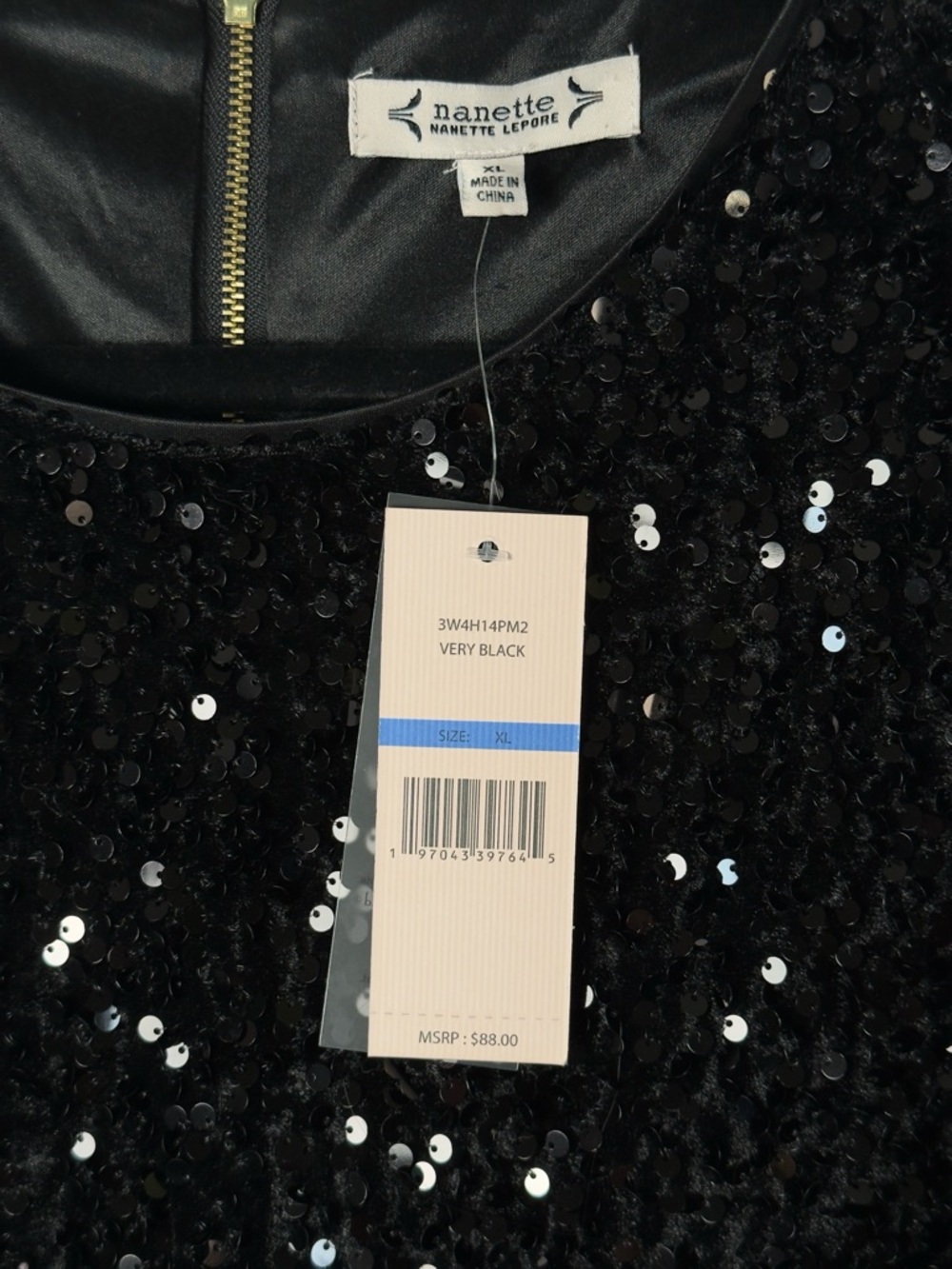 New Nanette Lepore Women’s Black Sequin Puff Sleeve Top XL - Picture 8 of 8